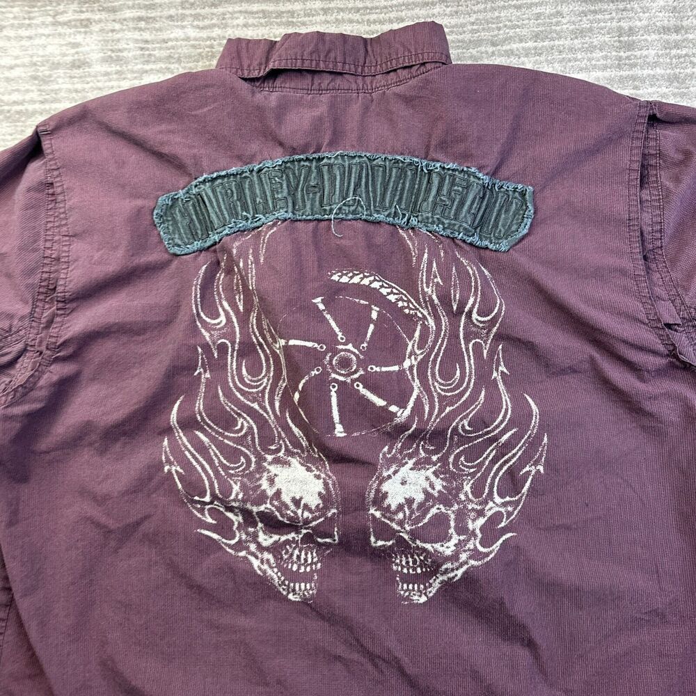 Harley Davidson Shirt Mens Large Red Mechanic Motorcycles Biker Skull Performanc